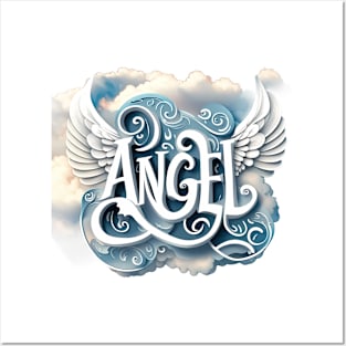 Seraphic Script - 'Angel!' Amid Heavenly Clouds and Love Tee Posters and Art